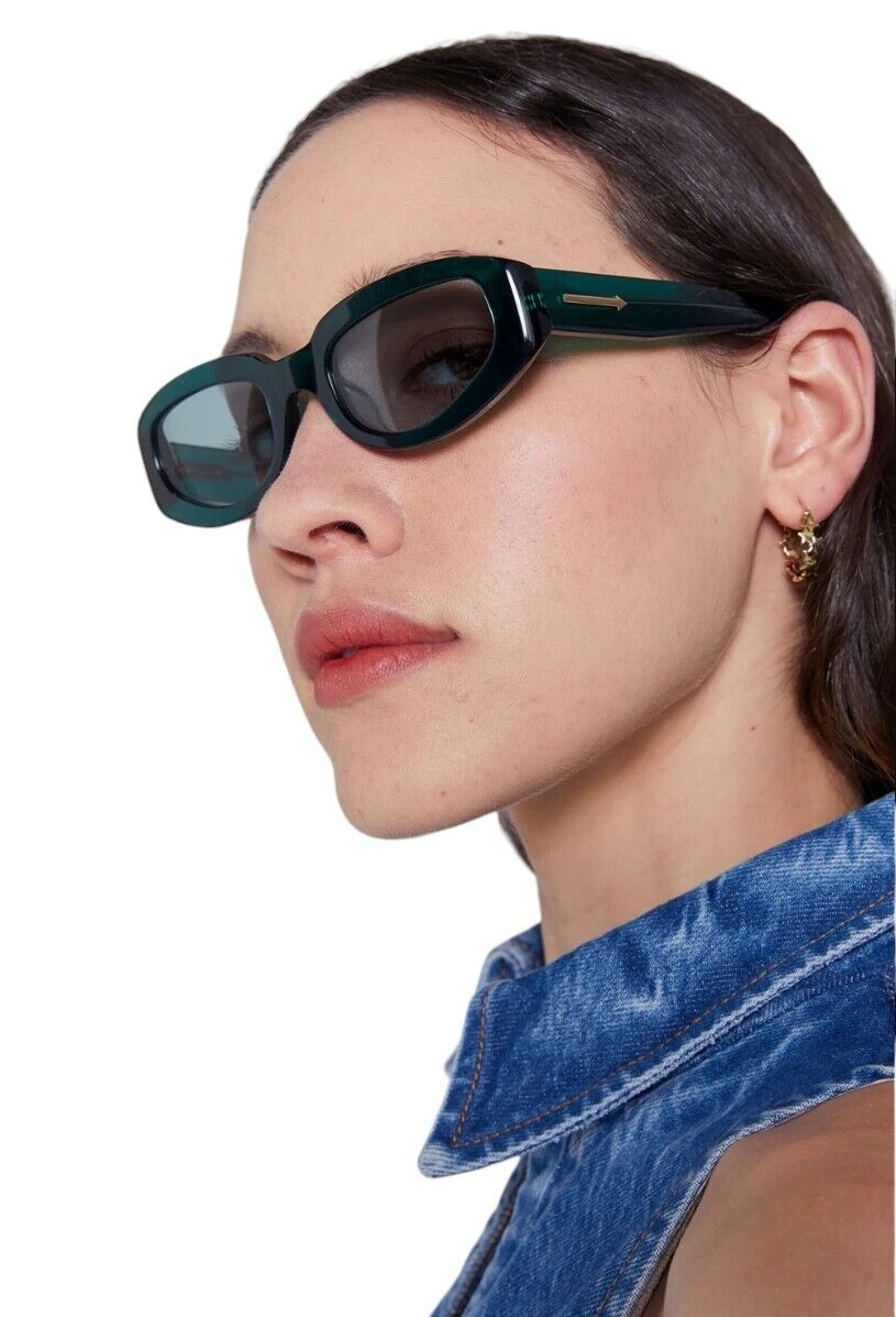 Karen Walker Rally Sunglasses |Emerald Acetate, Matching Green Lens, Gold Arrow