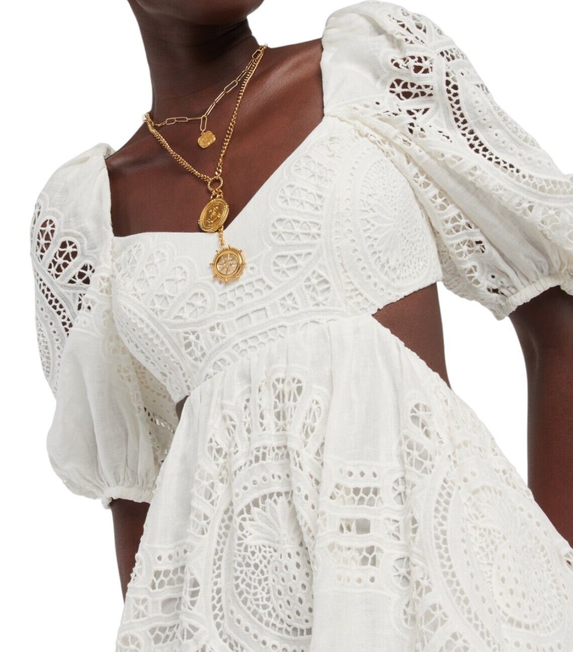 Zimmermann Vacay Lace Mini Dress | White, Linen/Cotton, Cut Out, Open Back, Puff
