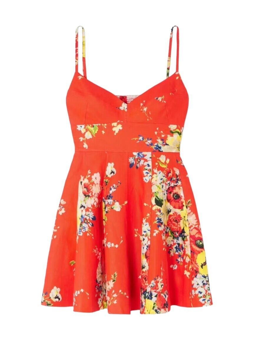 Marine red floral print fashion mini dress