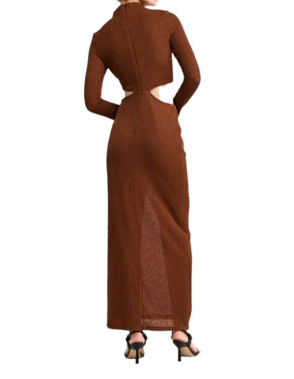 CAMILLA & MARC Haywood Twisted Dress | Midi, Brown Cut Out, Slit, High Neck