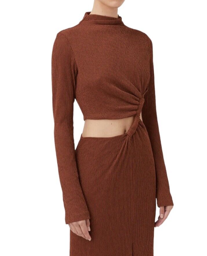 CAMILLA & MARC Haywood Twisted Dress | Midi, Brown Cut Out, Slit, High Neck