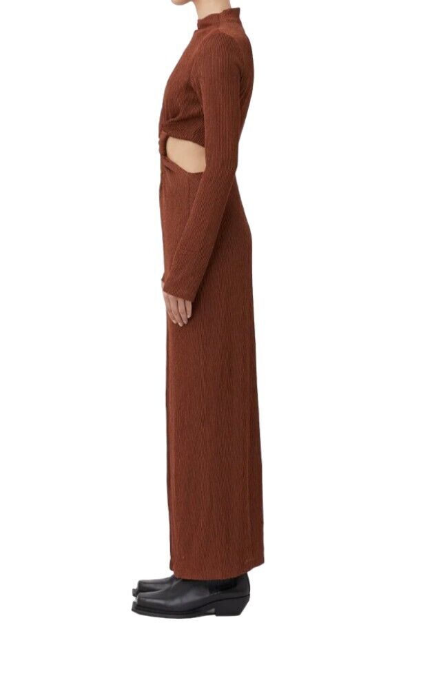 CAMILLA & MARC Haywood Twisted Dress | Midi, Brown Cut Out, Slit, High Neck