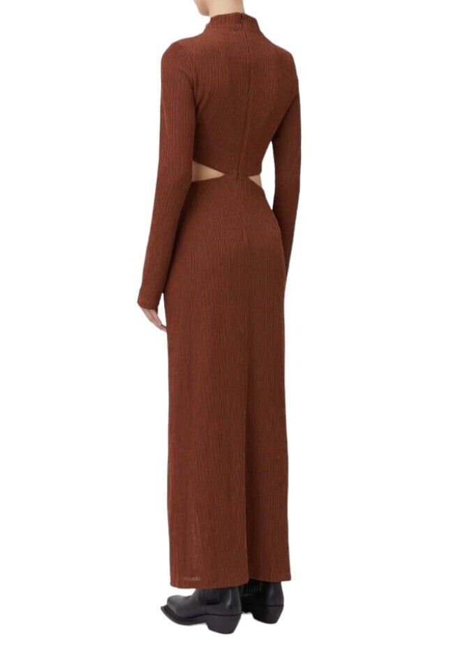 CAMILLA & MARC Haywood Twisted Dress | Midi, Brown Cut Out, Slit, High Neck