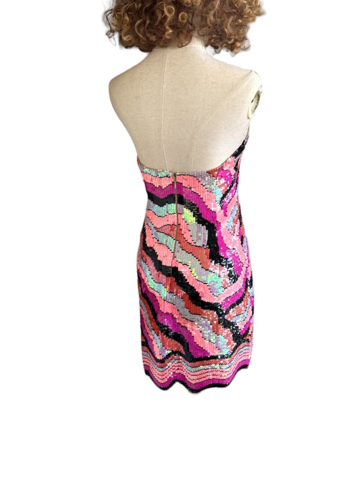 X by NBD Maritza Mini Dress | Sz Small, Sequins, Mesh, V Neck, Strapless, Pink