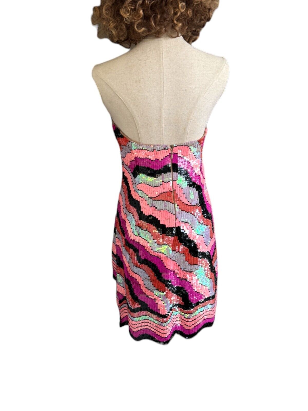 X by NBD Maritza Mini Dress | Sz Small, Sequins, Mesh, V Neck, Strapless, Pink