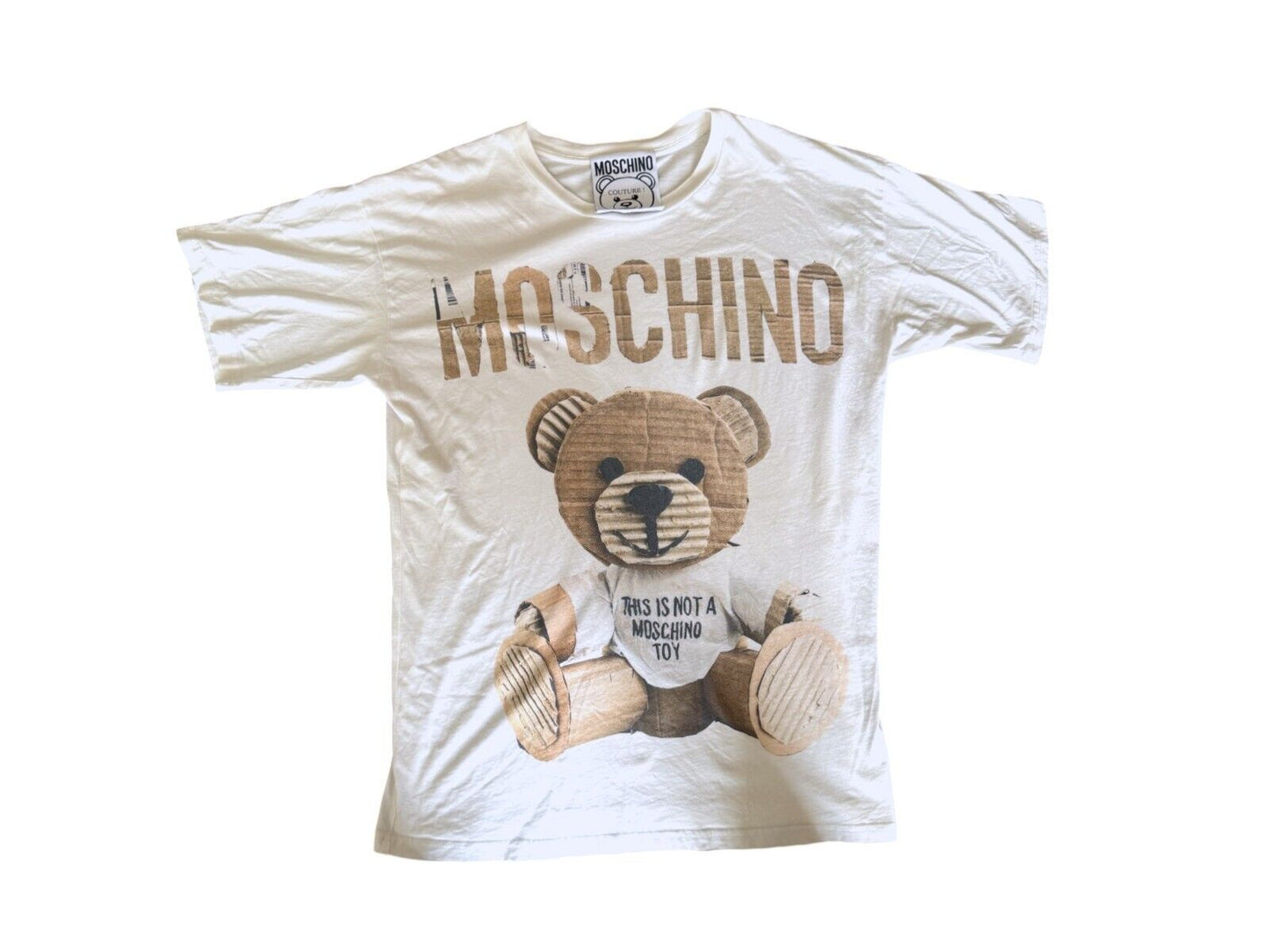 Moschino T-Shirt| White, This is Not Toy, Oversized, Size XS, Teddy Bear, Cotton