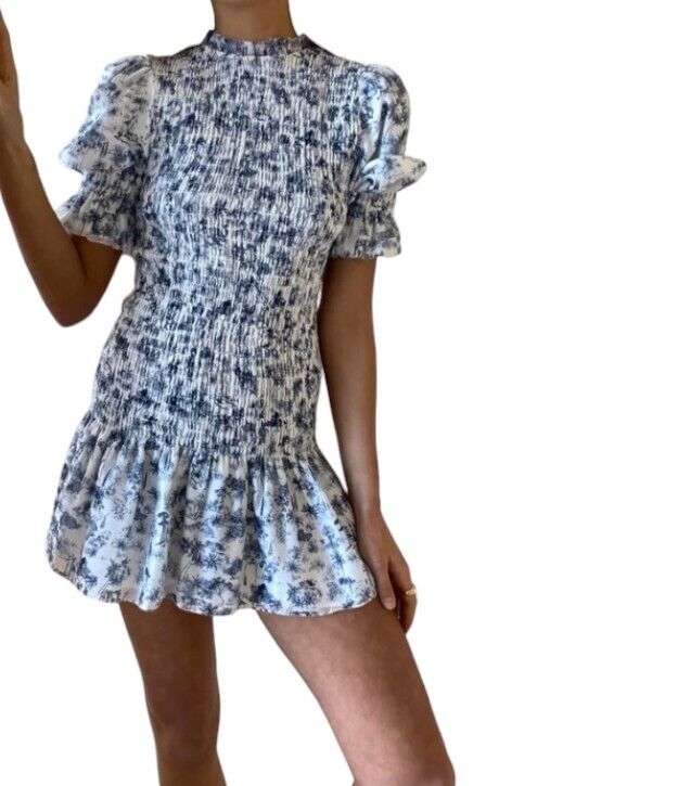 Sir The Label Dimitri Mini Dress | Sz 0, Puff Sleeves, Shirring, Cotton/Silk