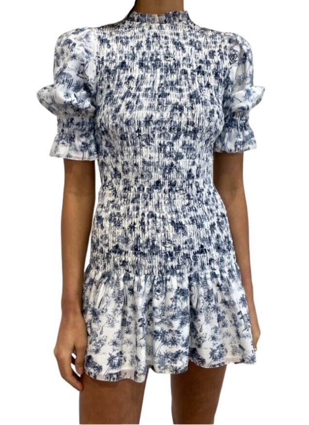 Sir The Label Dimitri Mini Dress | Sz 0, Puff Sleeves, Shirring, Cotton/Silk