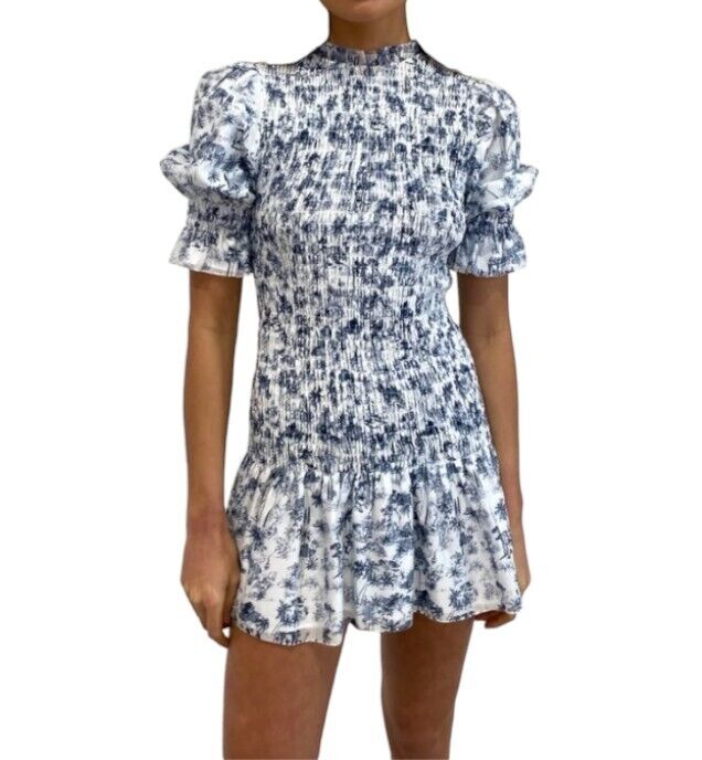 Sir The Label Dimitri Mini Dress | Sz 0, Puff Sleeves, Shirring, Cotton/Silk