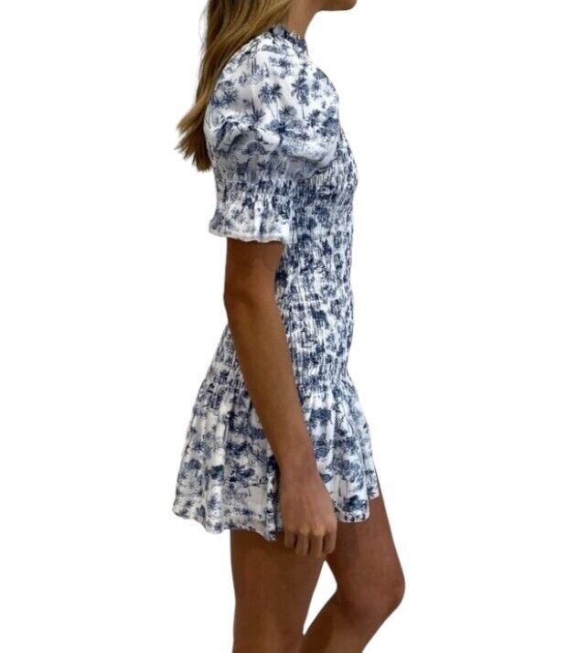Sir The Label Dimitri Mini Dress | Sz 0, Puff Sleeves, Shirring, Cotton/Silk