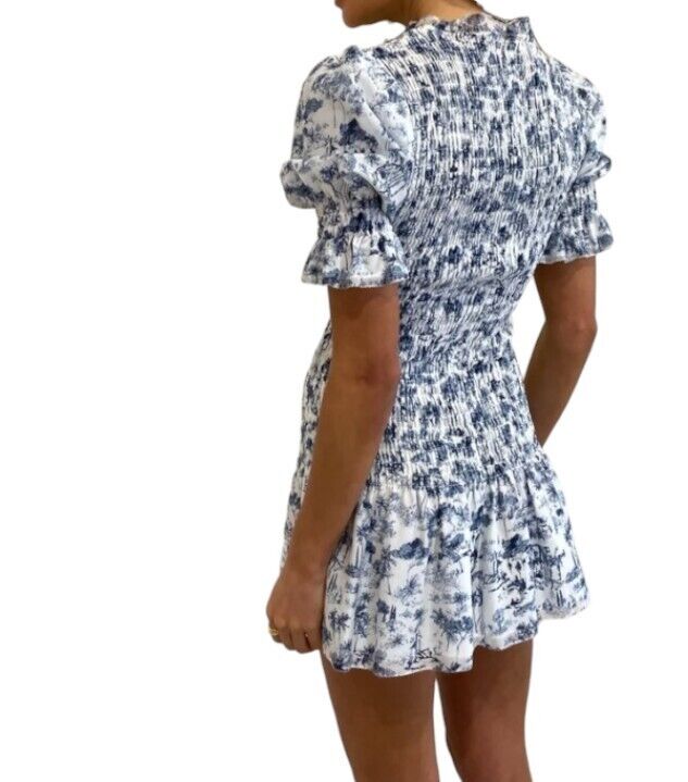 Sir The Label Dimitri Mini Dress | Sz 0, Puff Sleeves, Shirring, Cotton/Silk