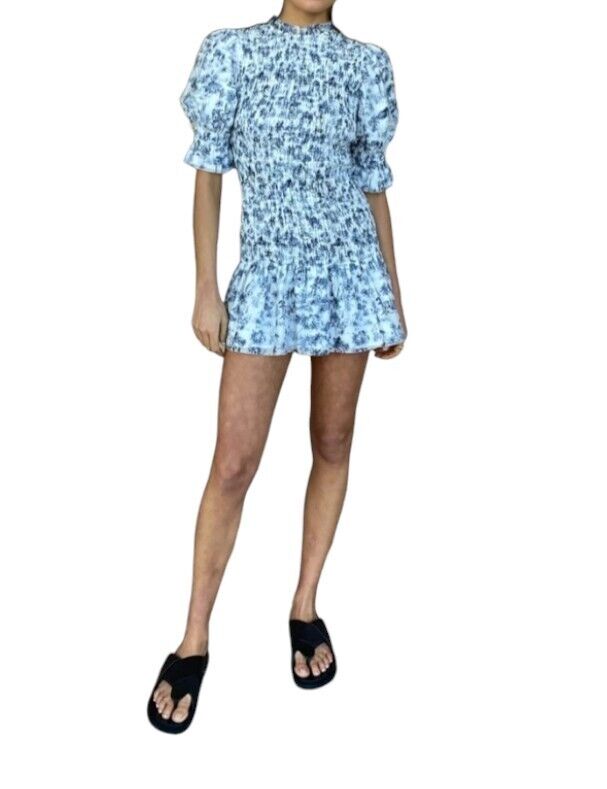 Sir The Label Dimitri Mini Dress | Sz 0, Puff Sleeves, Shirring, Cotton/Silk
