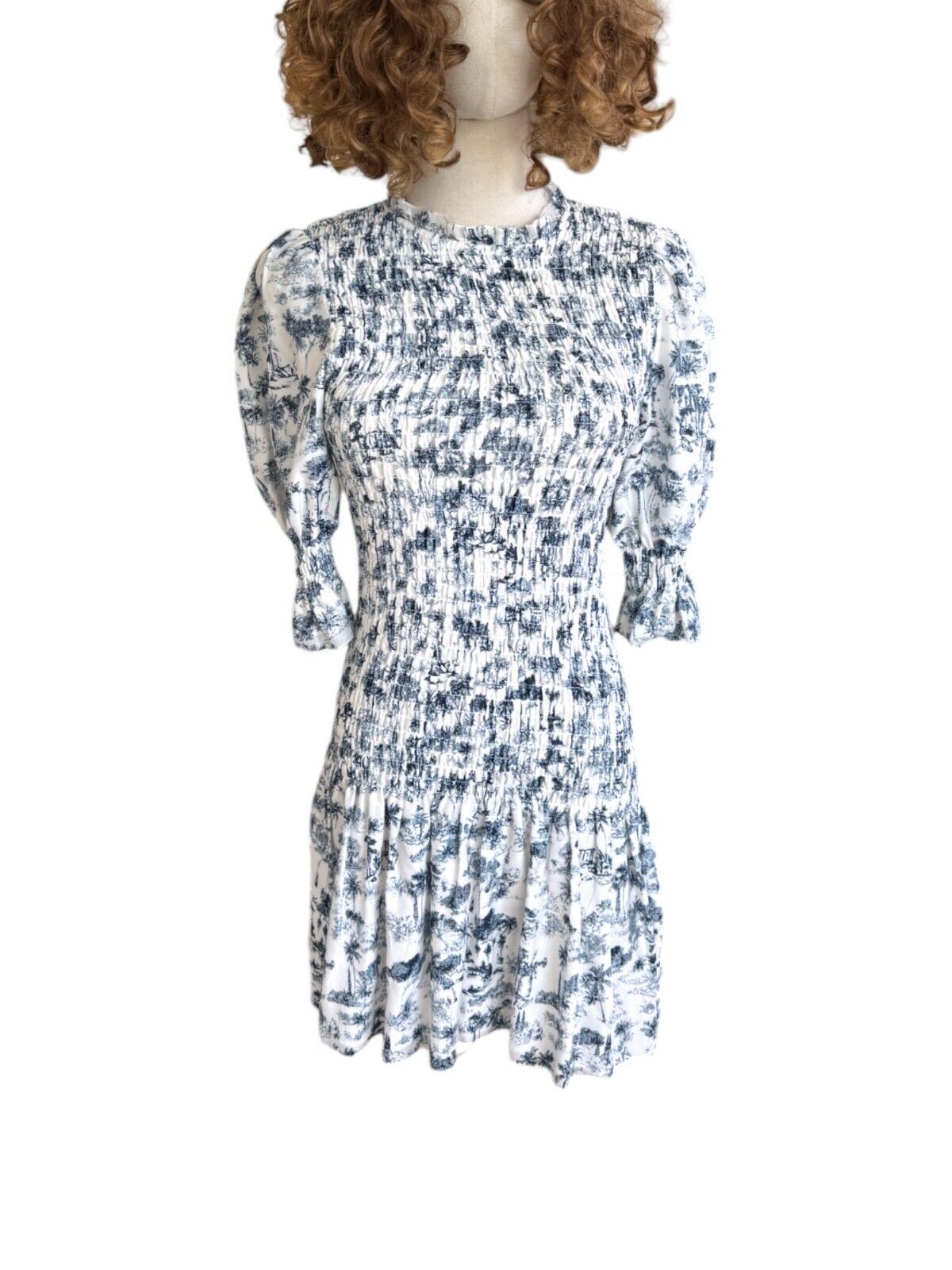 Sir The Label Dimitri Mini Dress | Sz 0, Puff Sleeves, Shirring, Cotton/Silk