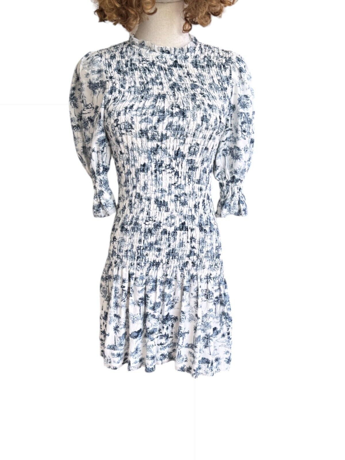 Sir The Label Dimitri Mini Dress | Sz 0, Puff Sleeves, Shirring, Cotton/Silk