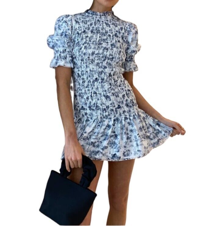 Sir The Label Dimitri Mini Dress | Sz 0, Puff Sleeves, Shirring, Cotton/Silk