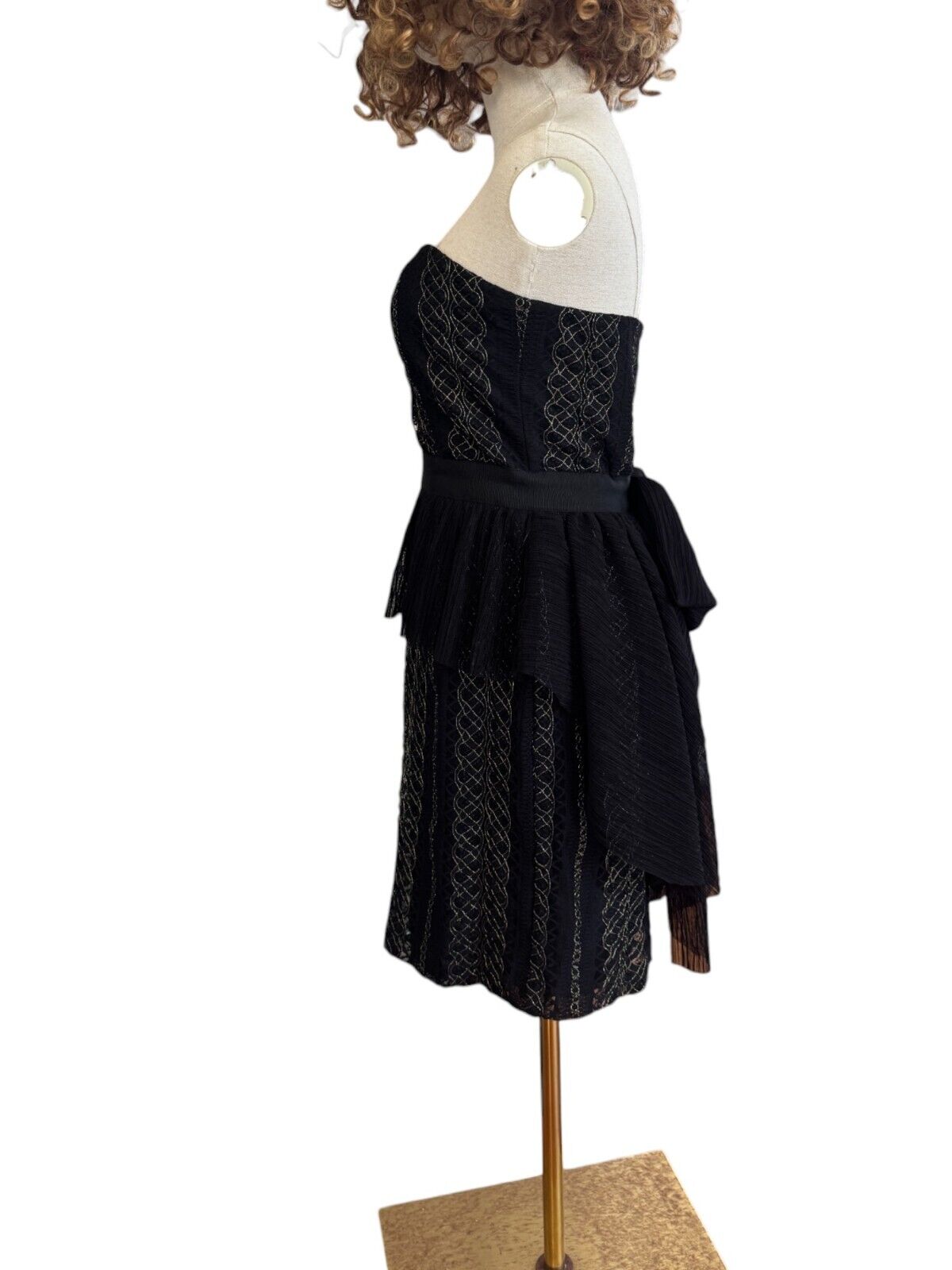 Anna Sui Black Black/Gold Strapless Dress | Sz 4USA/ 8AU Embroidery, Bow Accent