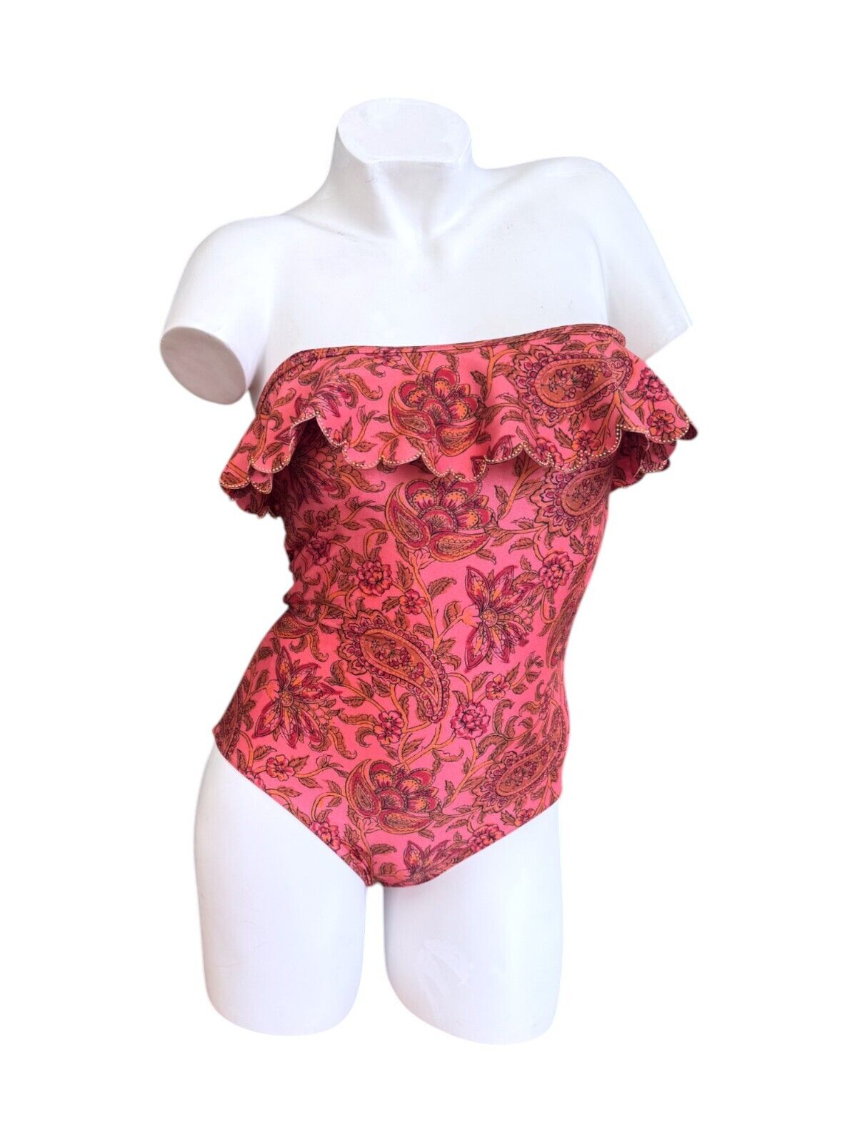 Zimmermann Edie Frill Bandeau One Piece | Frill Top, Peach Paisley, Straps