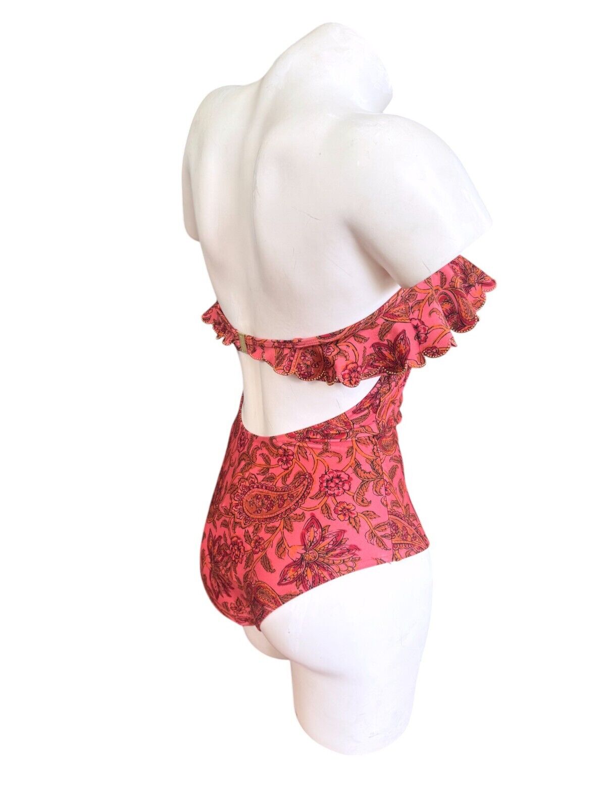 Zimmermann Edie Frill Bandeau One Piece | Frill Top, Peach Paisley, Straps