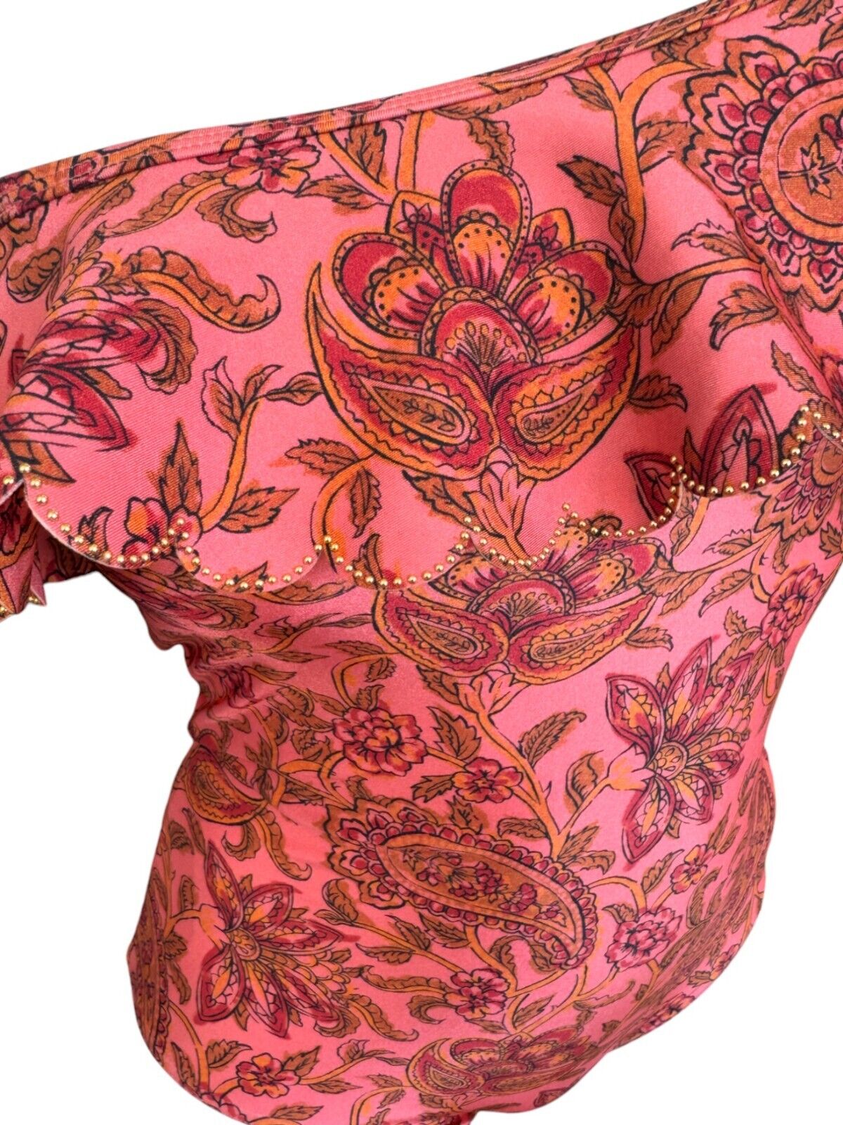 Zimmermann Edie Frill Bandeau One Piece | Frill Top, Peach Paisley, Straps