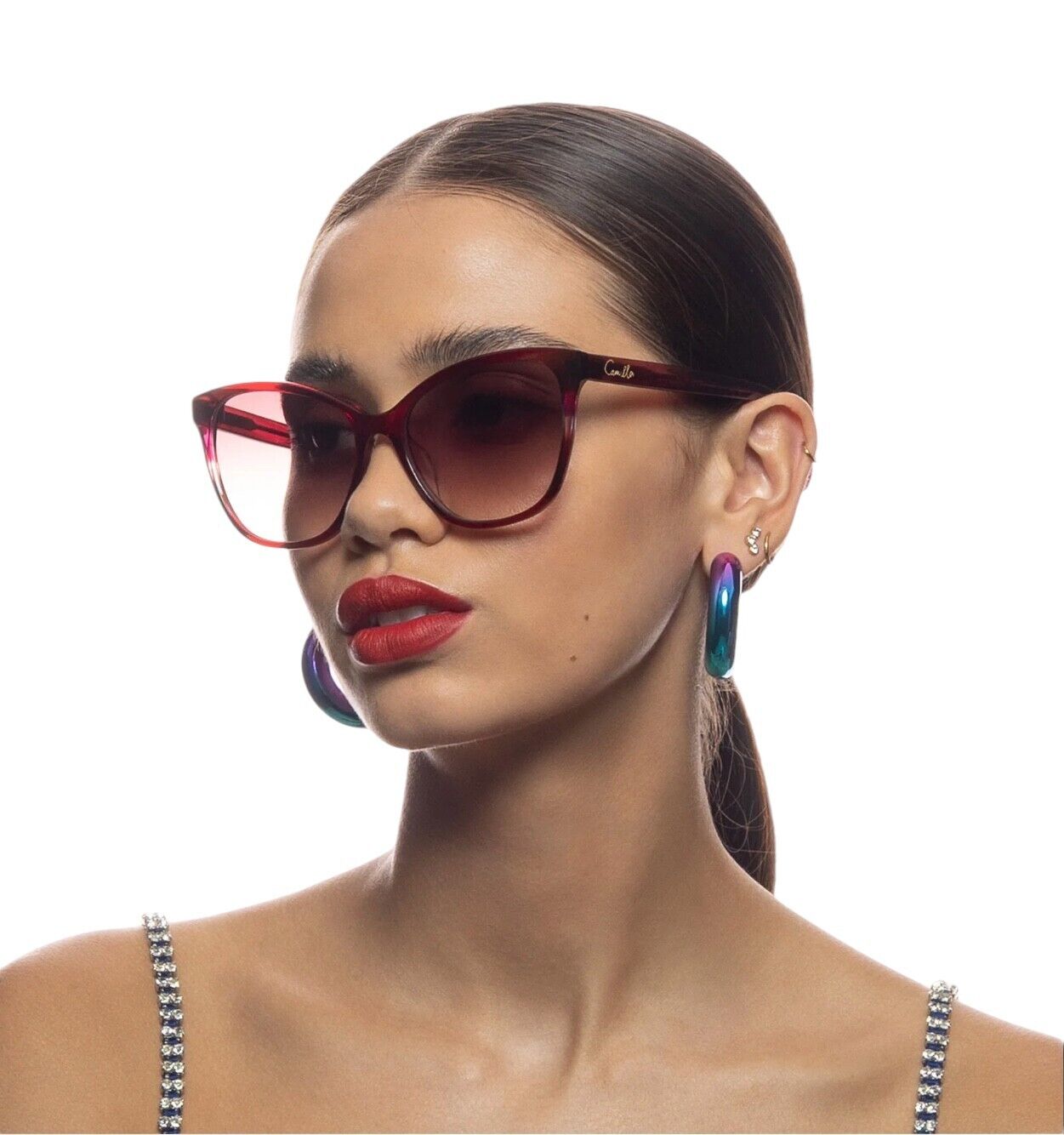 Camilla Come Sail Away Sunglasses |Red/Pink/Berry, Acetate, Cat Eye, Gradient