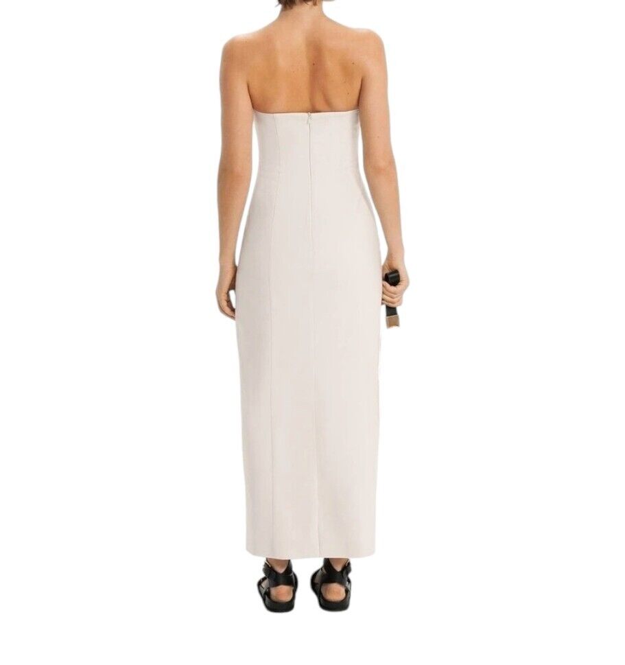 CUE Button Bandeau Midi Dress | Sz 8, Stretch, Off-White/Cream, Black Buttons