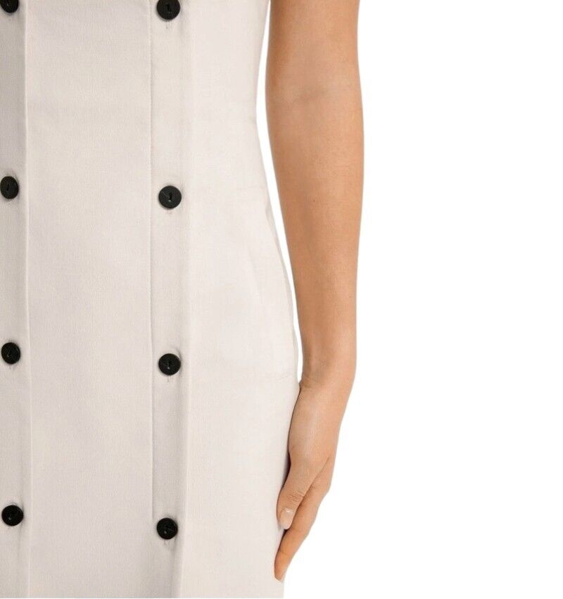 CUE Button Bandeau Midi Dress | Sz 8, Stretch, Off-White/Cream, Black Buttons