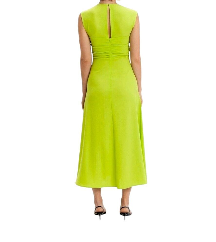 CUE Twist Front Bodice Midi Dress | Lime Green/Neon Yellow, Cutout, Crepe Fabric