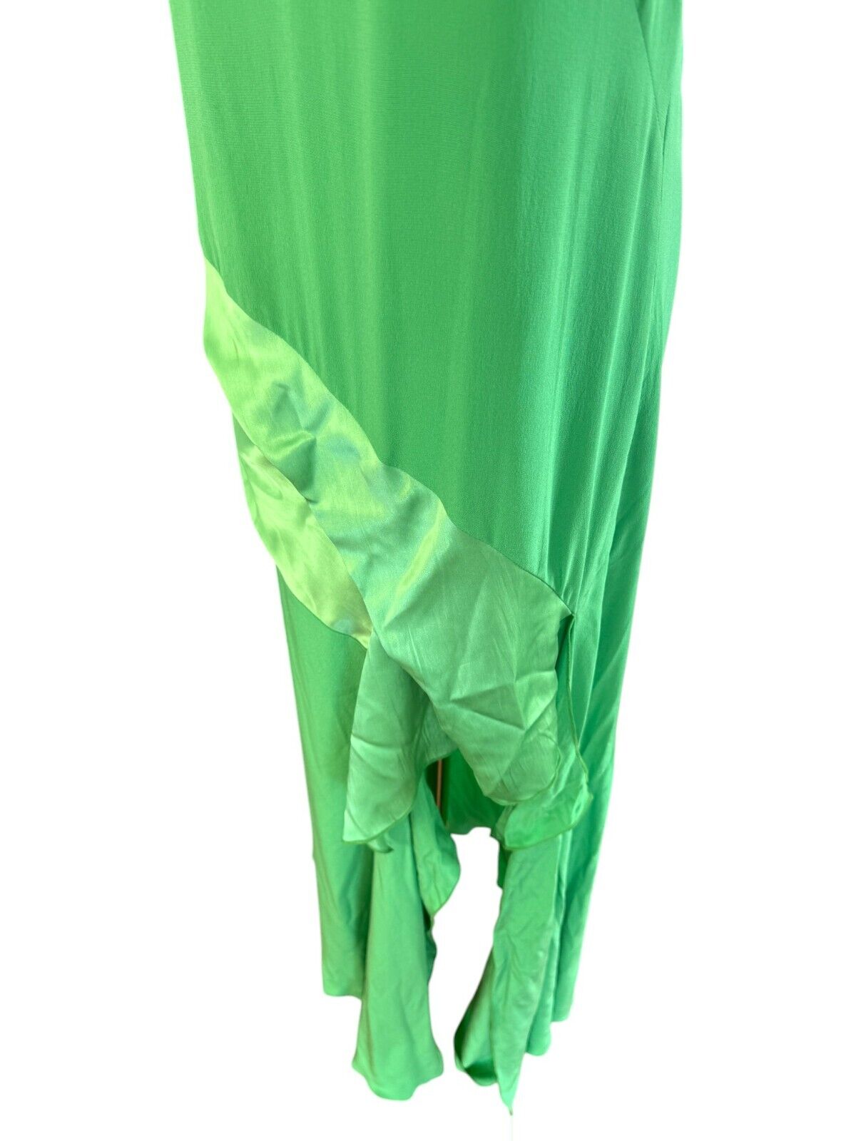 CUE Silk Draped Midi Dress | Tropical Green | Sz 8, Asymmetric, V Neck, Relaxed