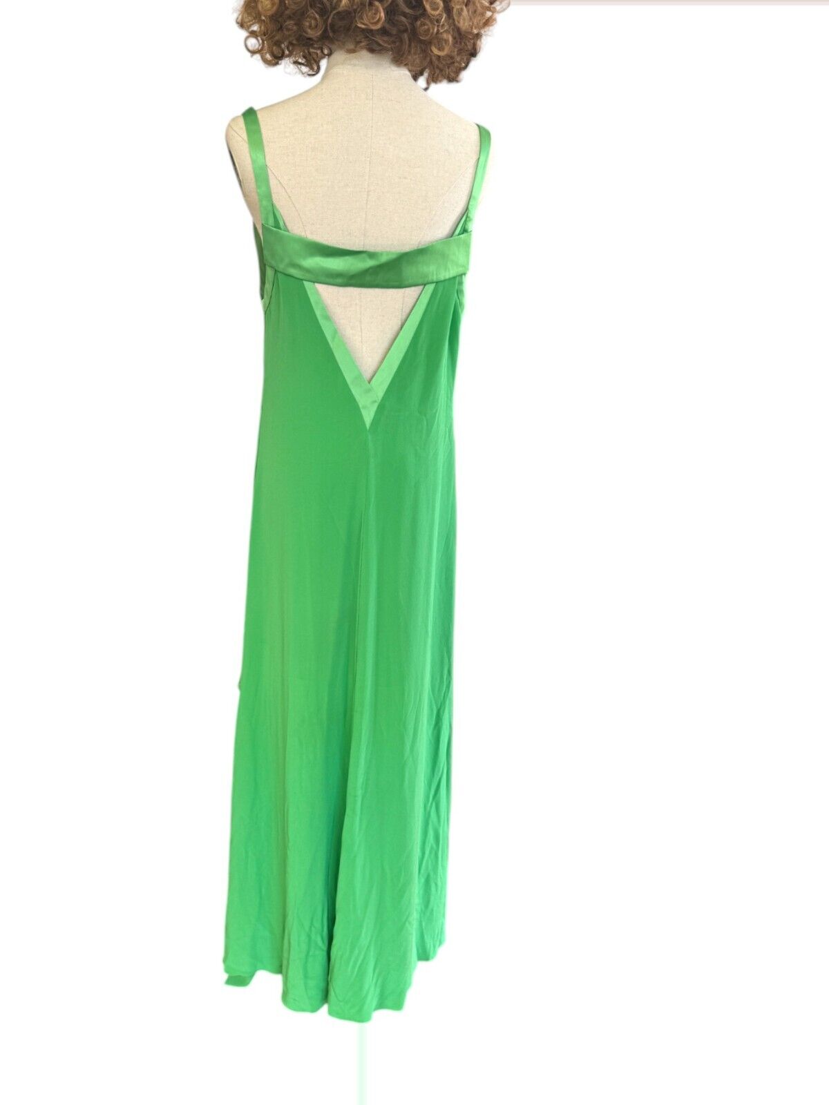 CUE Silk Draped Midi Dress | Tropical Green | Sz 8, Asymmetric, V Neck, Relaxed