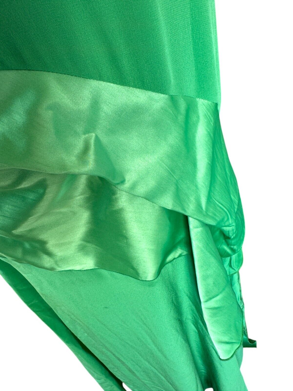CUE Silk Draped Midi Dress | Tropical Green | Sz 8, Asymmetric, V Neck, Relaxed