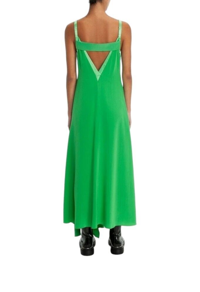 CUE Silk Draped Midi Dress | Tropical Green | Sz 8, Asymmetric, V Neck, Relaxed