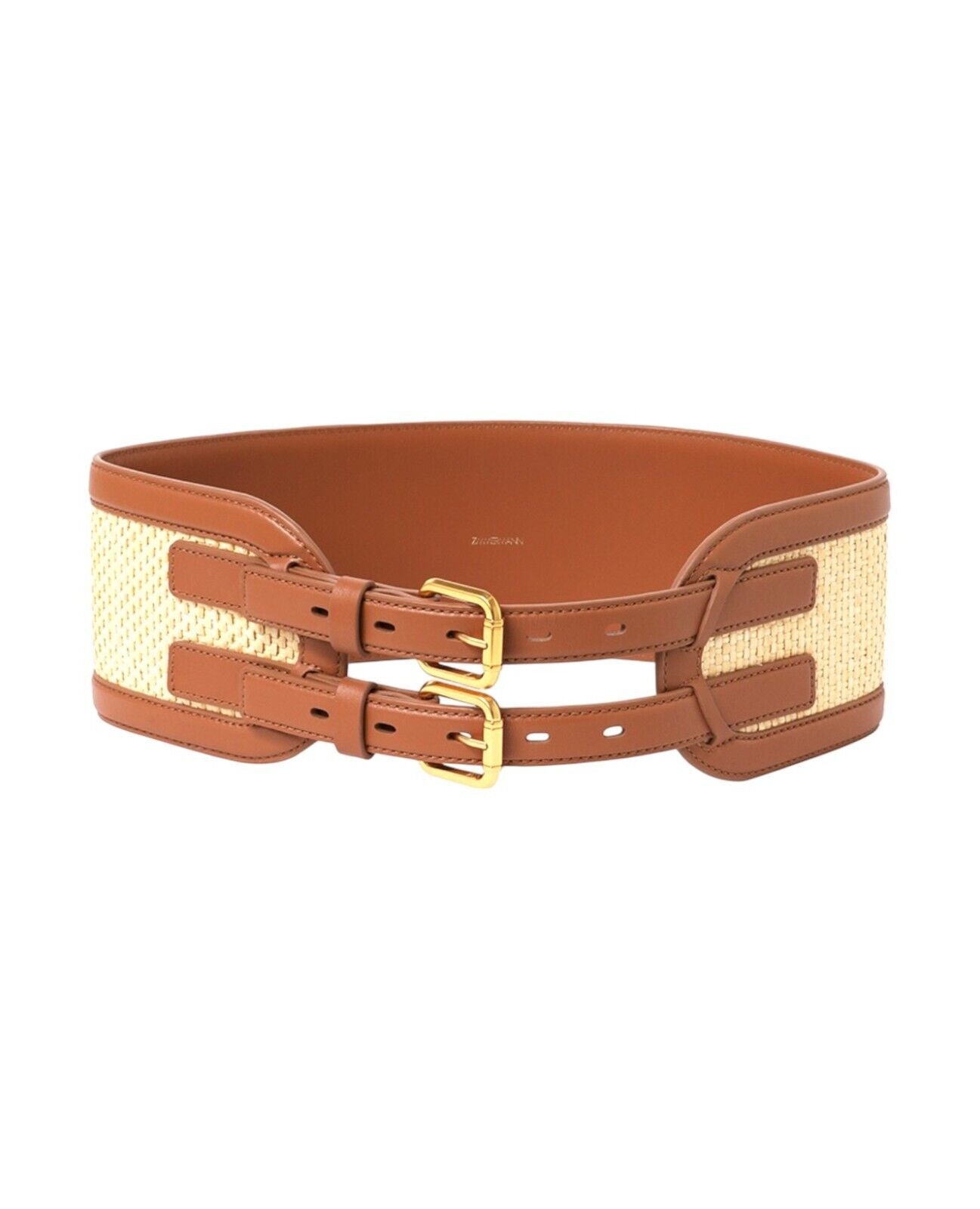 Zimmermann Raffia Belt 90 | Double Buckle, Tan/Beige, Wide, Waist, Leather, Gold