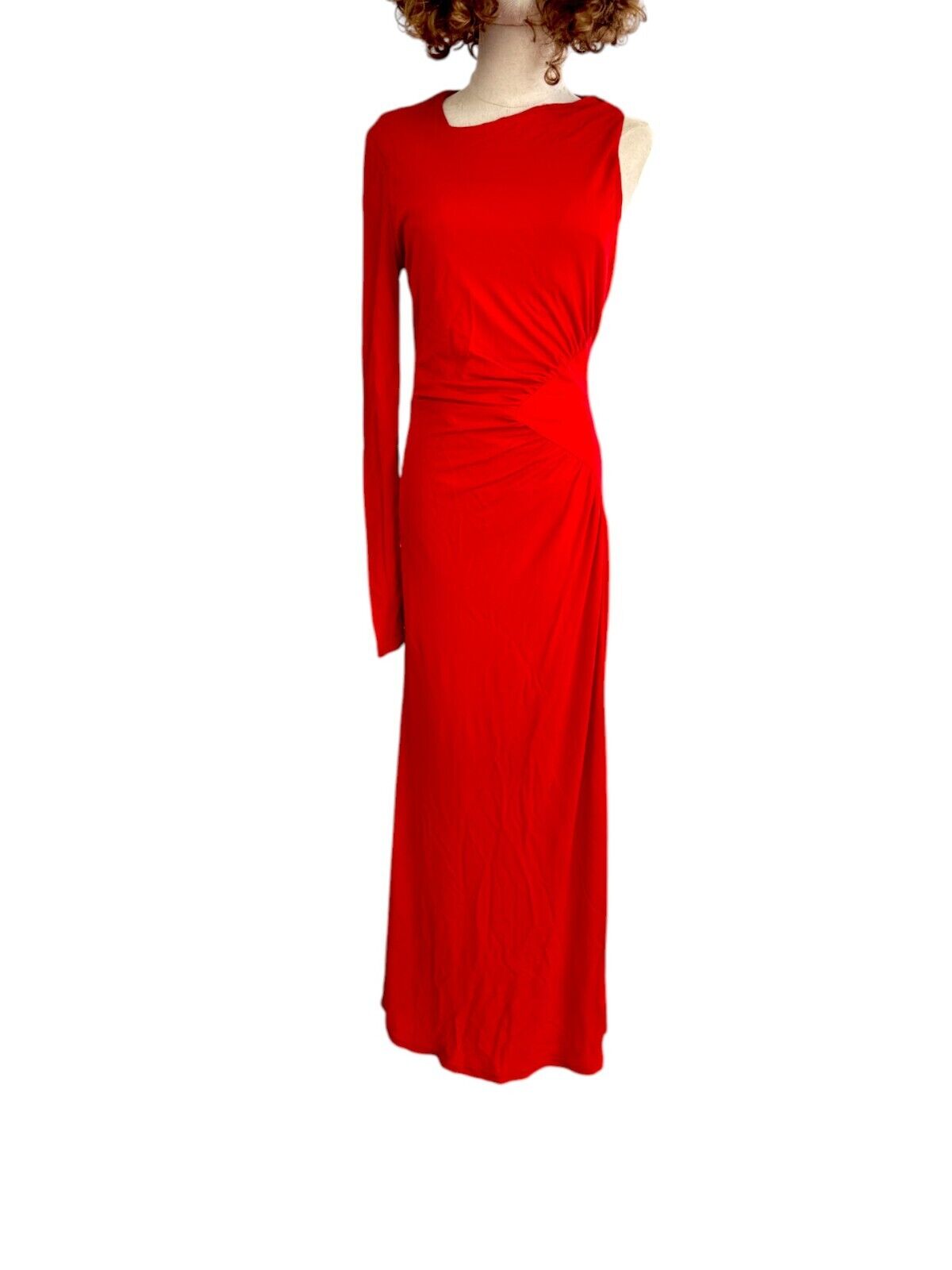 CUE Scarlet One Shoulder Dress | Red, Stretch Jersey, Sz 16, Gathered, Maxi/Midi