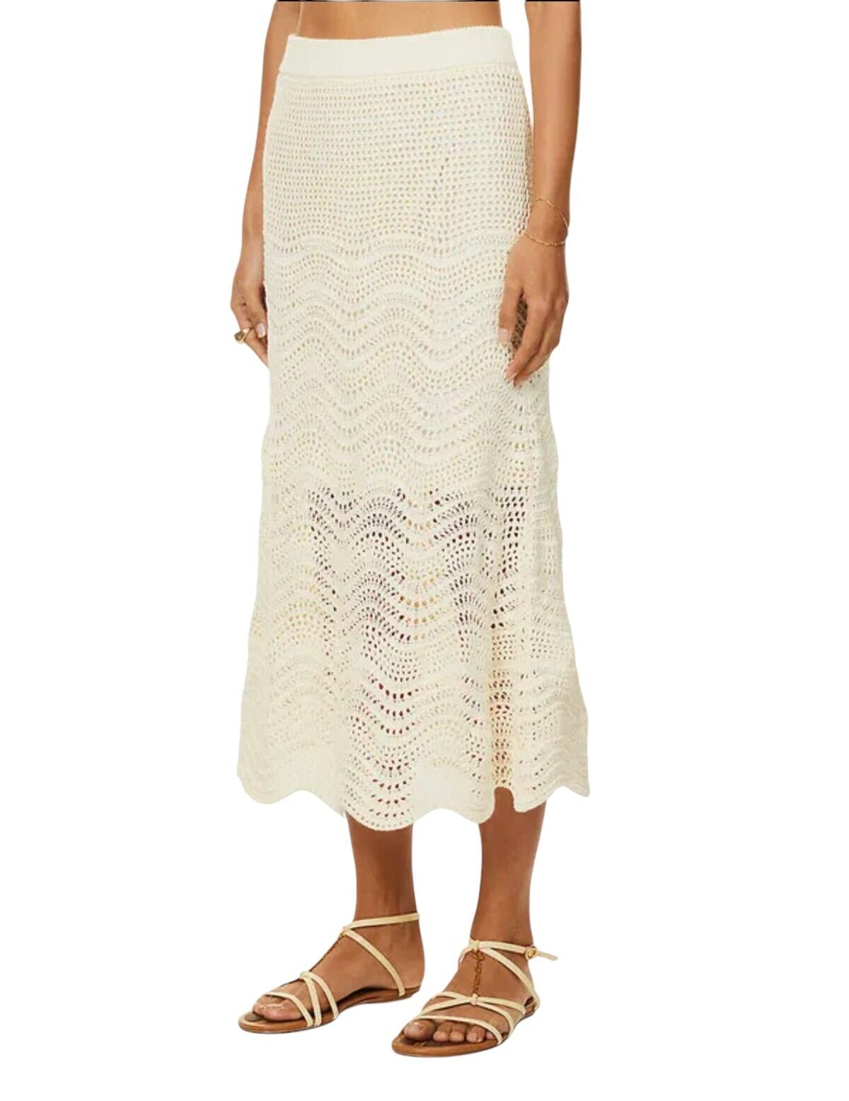 Zimmermann Devi Textured Knit Skirt | Cream, Crochet, Stretch, Midi, Elastic