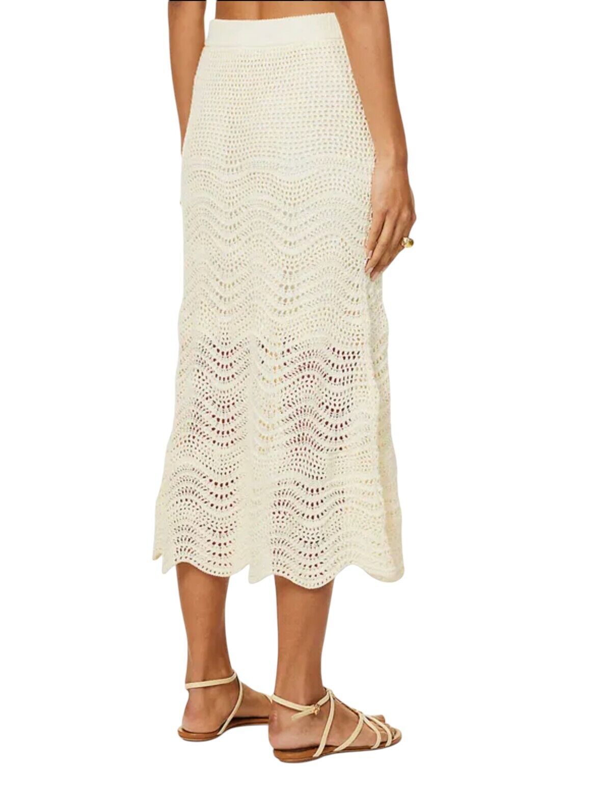 Zimmermann Devi Textured Knit Skirt | Cream, Crochet, Stretch, Midi, Elastic