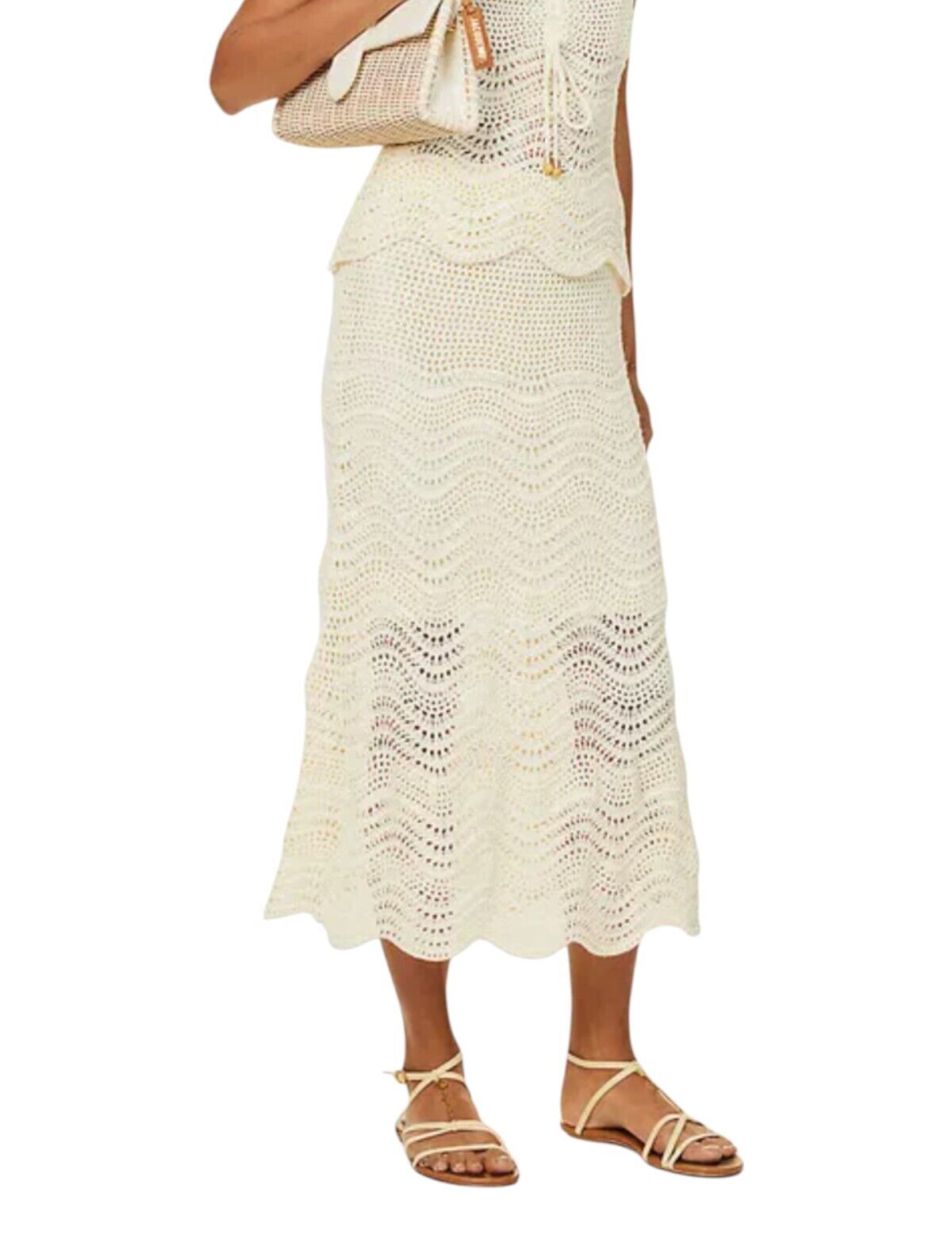 Zimmermann Devi Textured Knit Skirt | Cream, Crochet, Stretch, Midi, Elastic