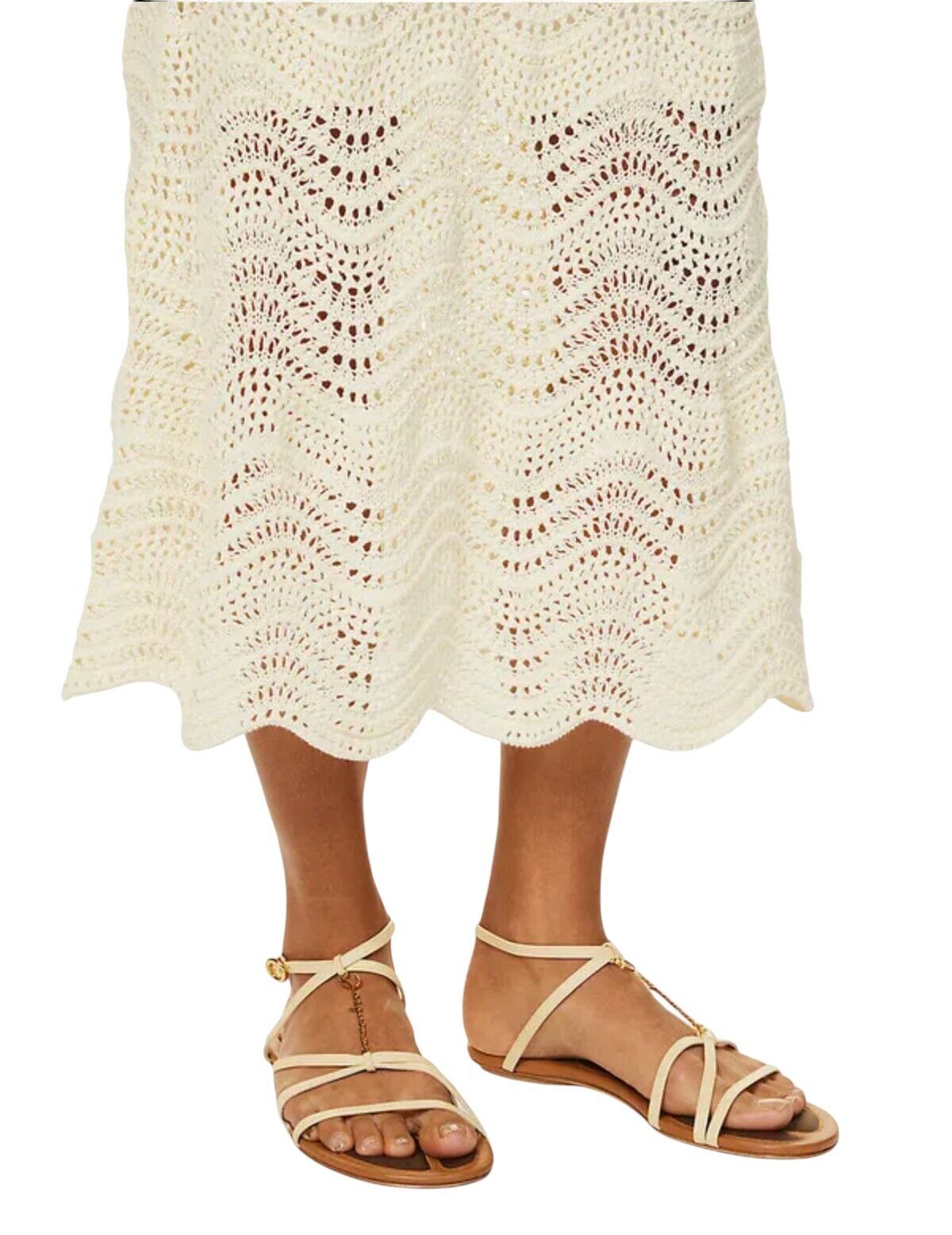 Zimmermann Devi Textured Knit Skirt | Cream, Crochet, Stretch, Midi, Elastic