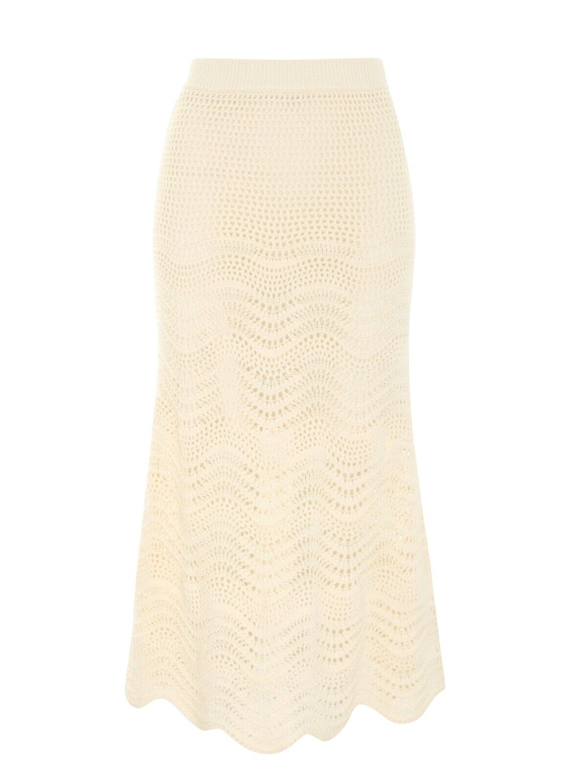 Zimmermann Devi Textured Knit Skirt | Cream, Crochet, Stretch, Midi, Elastic