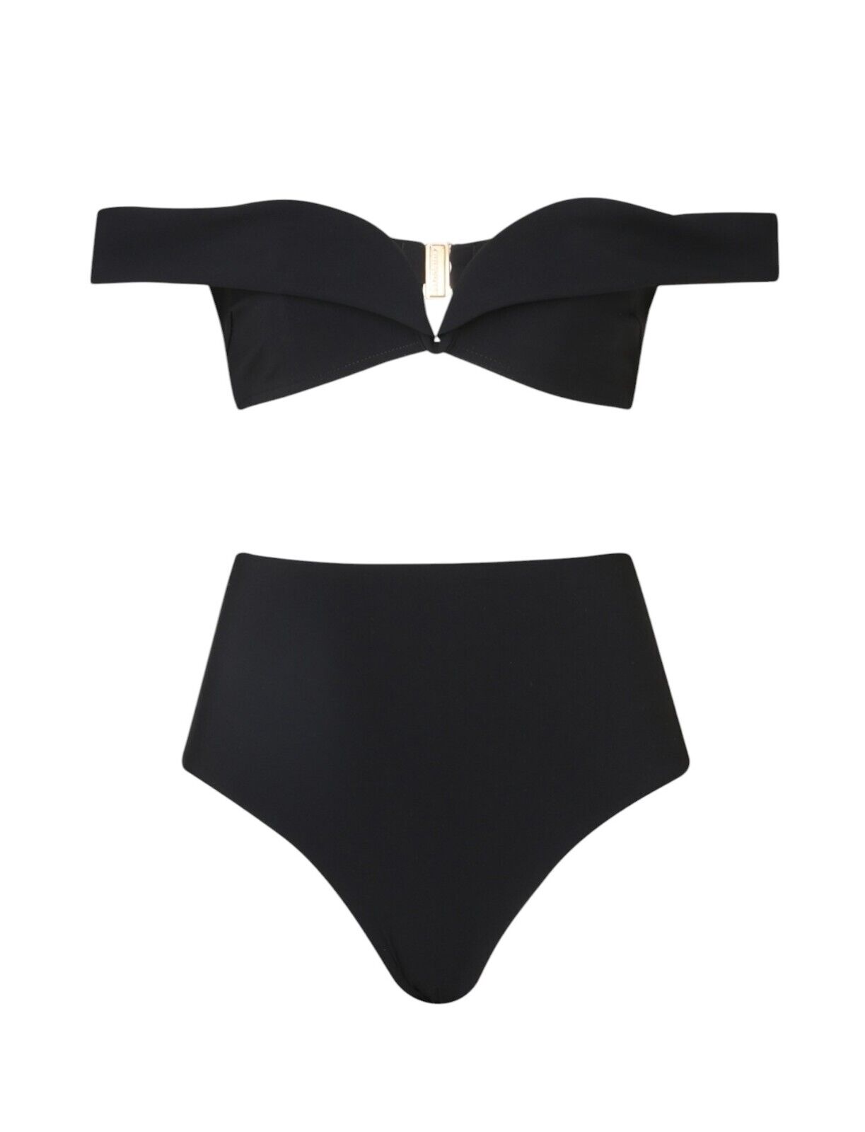 Zimmermann Lexi Off Shoulder Bikini | Black, High Rise, Sweetheart, Boned, Strap
