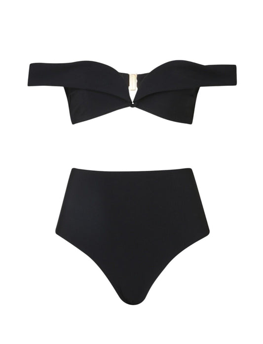 Zimmermann Lexi Off Shoulder Bikini | Black, High Rise, Sweetheart, Boned, Strap