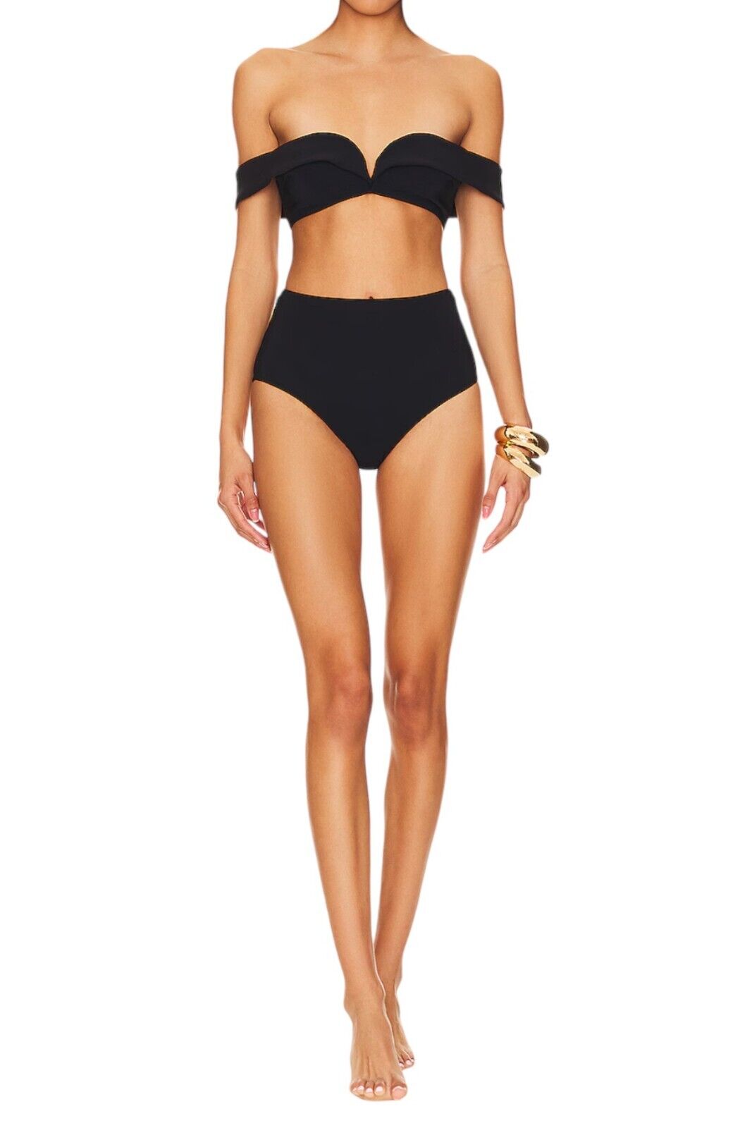 Zimmermann Lexi Off Shoulder Bikini | Black, High Rise, Sweetheart, Boned, Strap