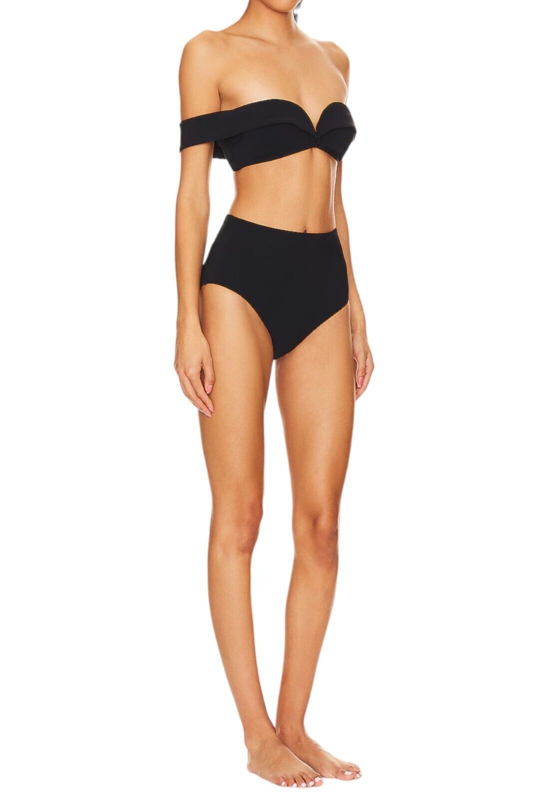 Zimmermann Lexi Off Shoulder Bikini | Black, High Rise, Sweetheart, Boned, Strap