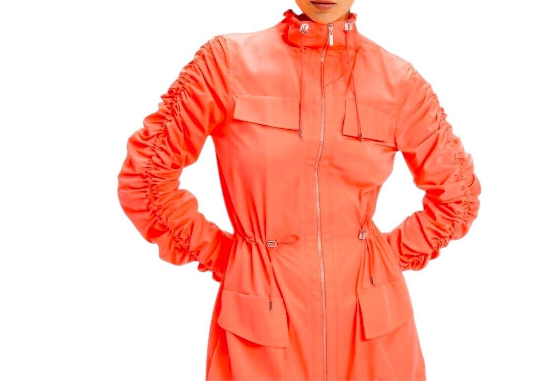 CUE Drawstring Sleeve Dress OR Jacket | Sz 8, Neon Pink, Zip, Ruching, Pockets