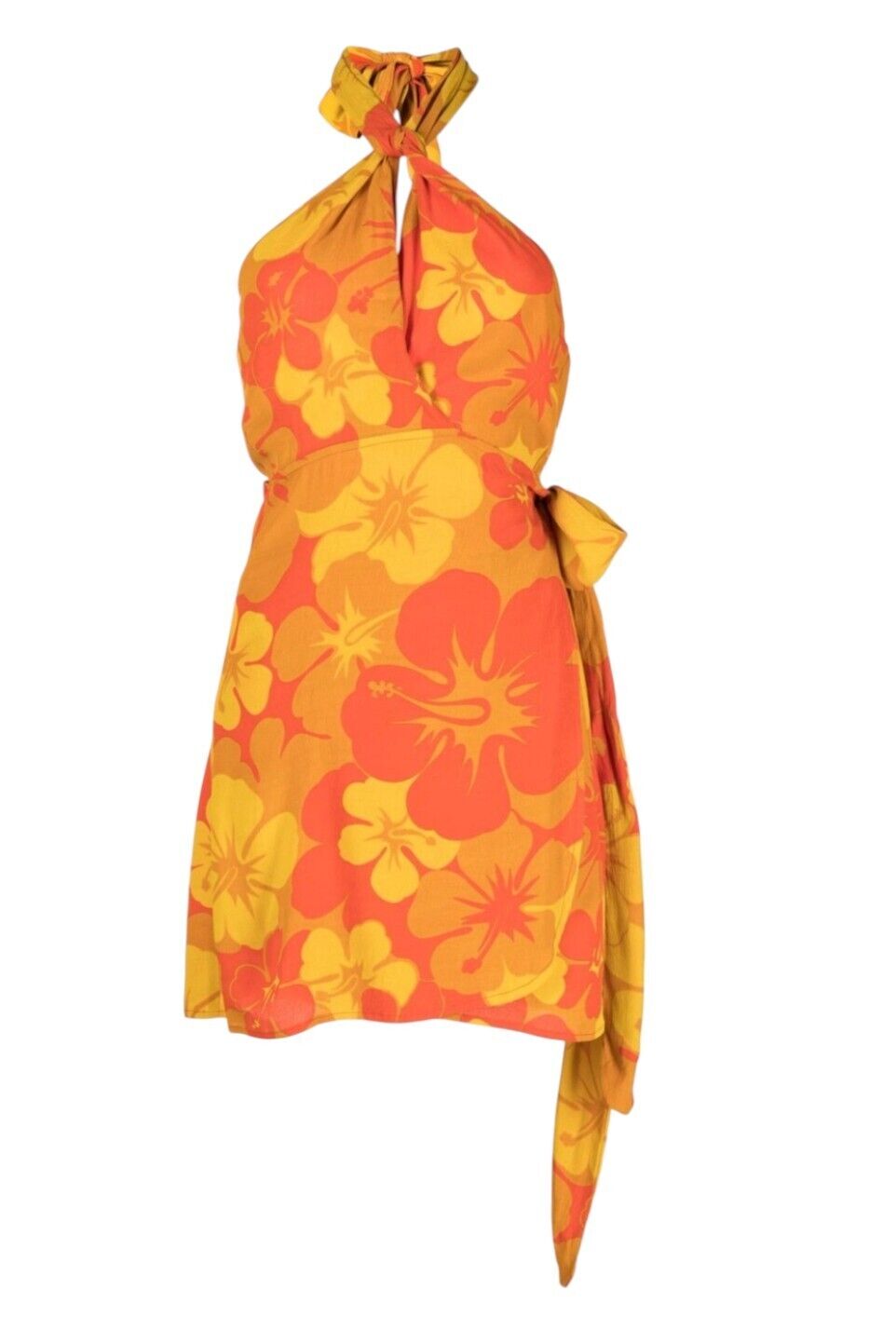 FAITHFUL THE BRAND Odette Mini Dress | Orange/Yellow Floral Print, Sz 12, Linen