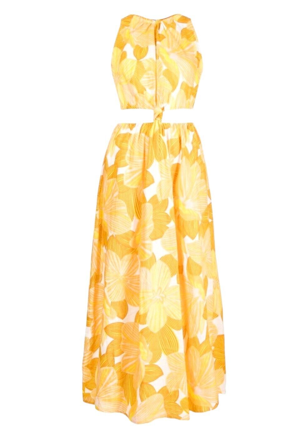 FAITHFUL THE BRAND Zeta Midi Dress | Sz 14, Yellow/Orange, Cut Outs, Linen