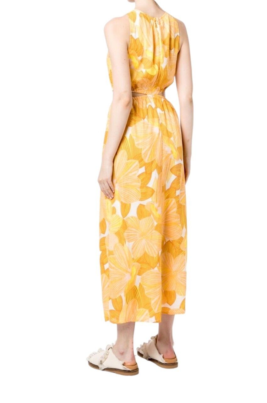 FAITHFUL THE BRAND Zeta Midi Dress | Sz 14, Yellow/Orange, Cut Outs, Linen