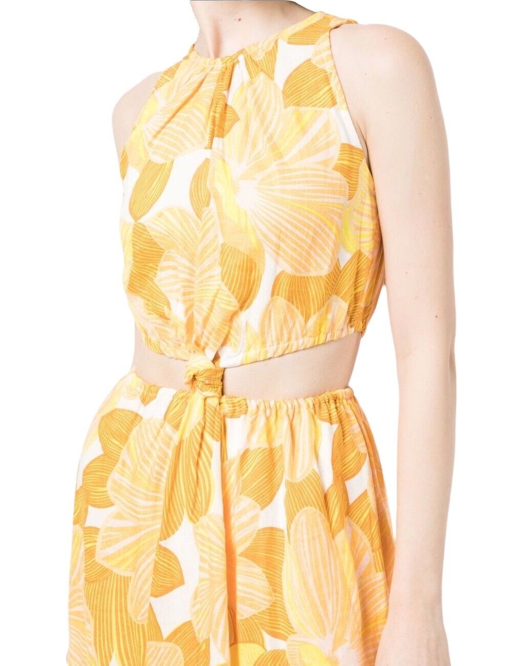 FAITHFUL THE BRAND Zeta Midi Dress | Sz 14, Yellow/Orange, Cut Outs, Linen