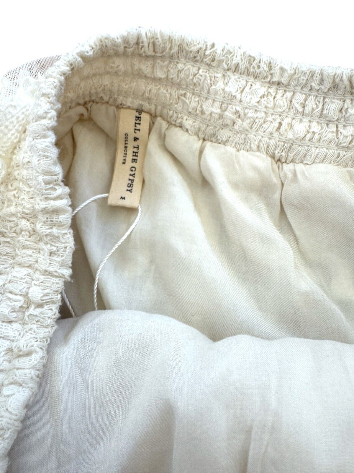 Spell and The Gypsy Collective |Dawn Lace Mini Skirt, Cream, Sz M, Elastic Waist