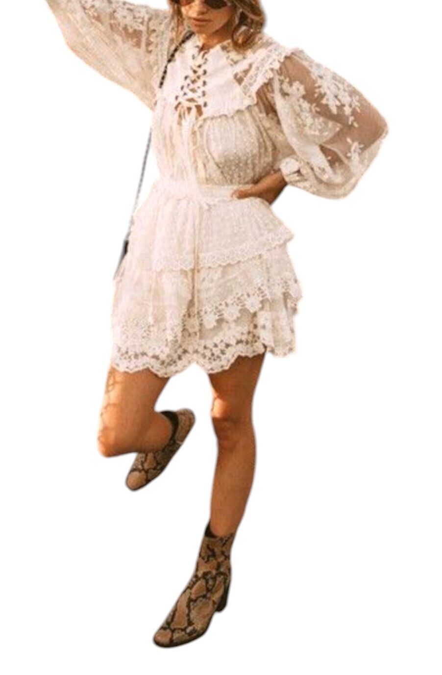 Spell and The Gypsy Collective |Dawn Lace Mini Skirt, Cream, Sz M, Elastic Waist