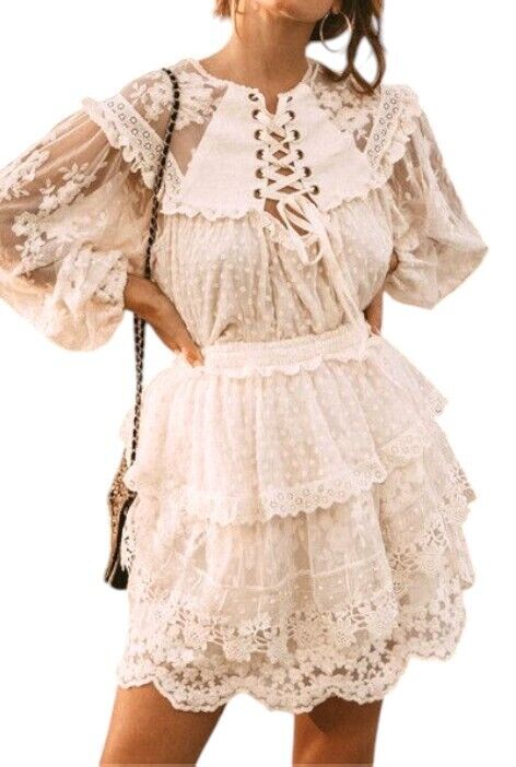 Spell and The Gypsy Collective |Dawn Lace Mini Skirt, Cream, Sz M, Elastic Waist